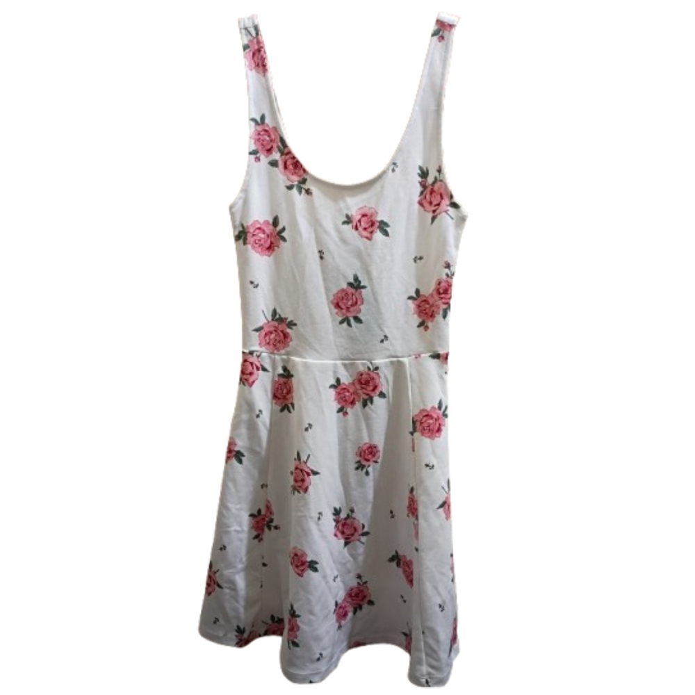 H&M White and Pink Floral Skater Dress